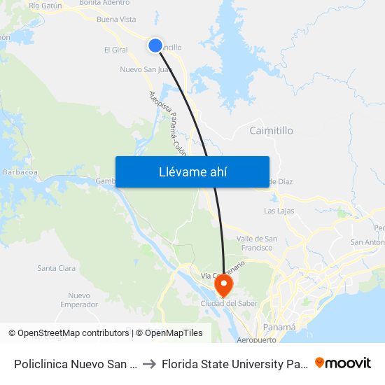 Policlinica Nuevo San Juan to Florida State University Panamá map