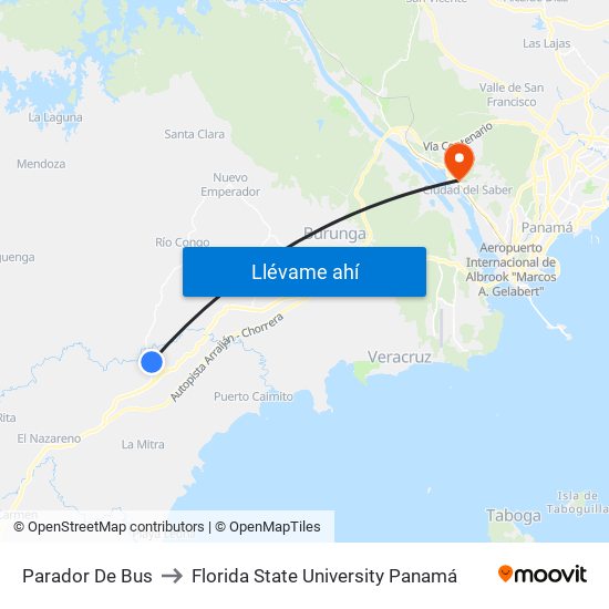 Parador De Bus to Florida State University Panamá map