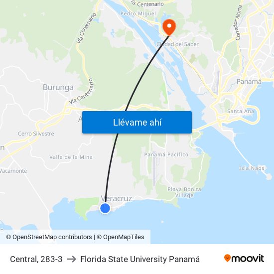 Central, 283-3 to Florida State University Panamá map