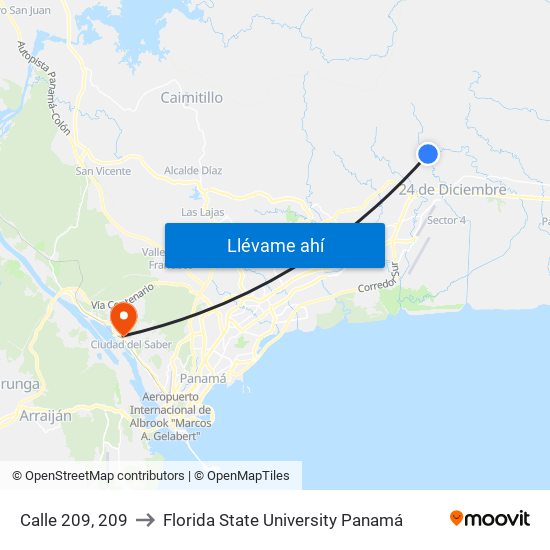 Calle 209, 209 to Florida State University Panamá map