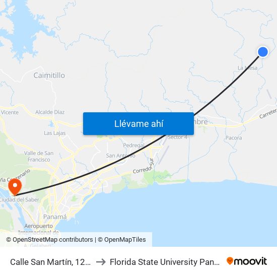 Calle San Martín, 12-24 to Florida State University Panamá map