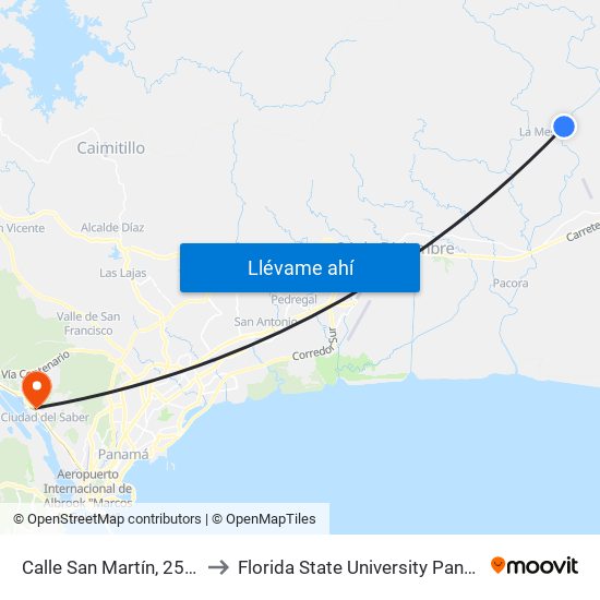 Calle San Martín, 25-14 to Florida State University Panamá map