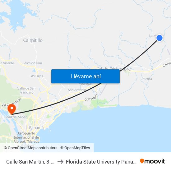 Calle San Martín, 3-17 to Florida State University Panamá map