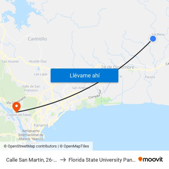 Calle San Martín, 26-114 to Florida State University Panamá map