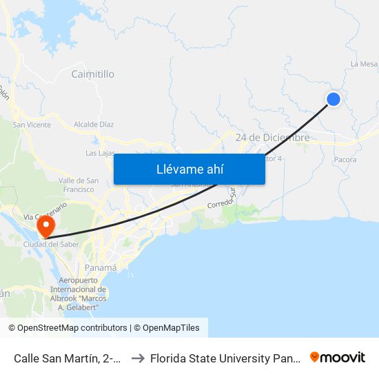 Calle San Martín, 2-106 to Florida State University Panamá map