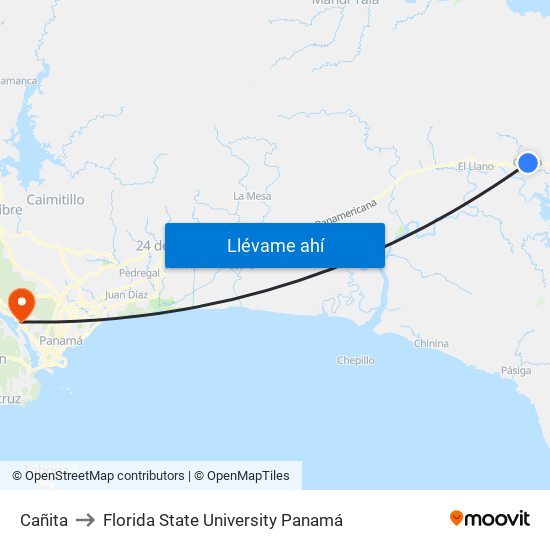 Cañita to Florida State University Panamá map