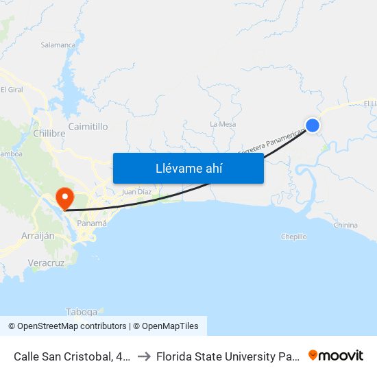 Calle San Cristobal, 48-43 to Florida State University Panamá map