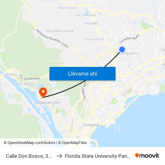 Calle Don Bosco, 3608 to Florida State University Panamá map