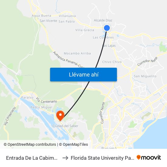Entrada De La Cabima, 103 to Florida State University Panamá map