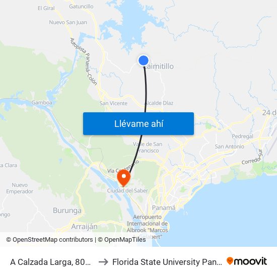 A Calzada Larga, 801-02 to Florida State University Panamá map