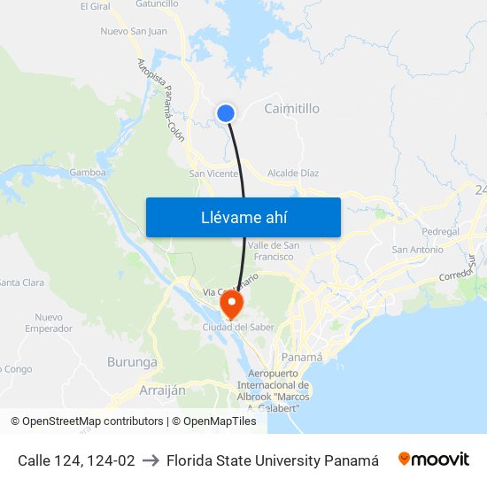 Calle 124, 124-02 to Florida State University Panamá map