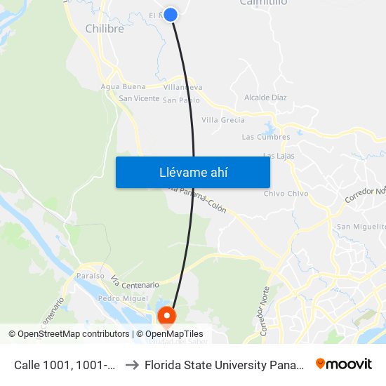 Calle 1001, 1001-93 to Florida State University Panamá map