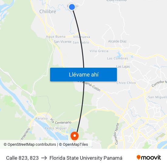 Calle 823, 823 to Florida State University Panamá map