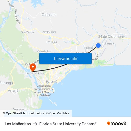 Las Mañanitas to Florida State University Panamá map