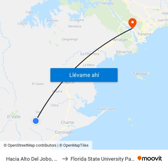 Hacia Alto Del Jobo, 21-12 to Florida State University Panamá map