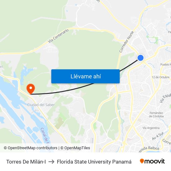 Torres De Milán-I to Florida State University Panamá map