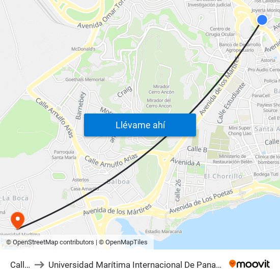 Calle M to Universidad Marítima Internacional De Panamá (Umip) Edif. 1033 map