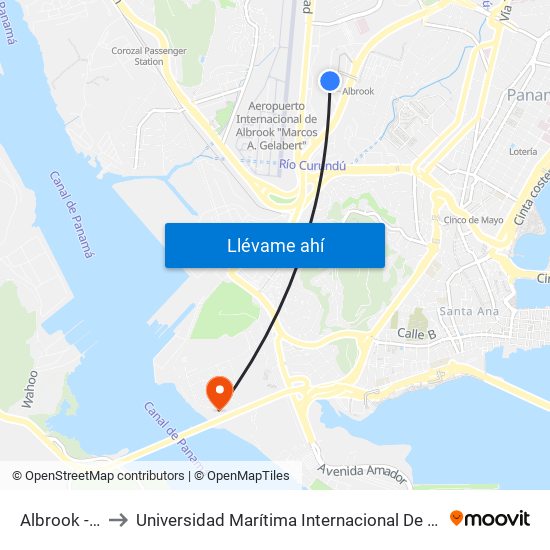 Albrook - Bahía A to Universidad Marítima Internacional De Panamá (Umip) Edif. 1033 map