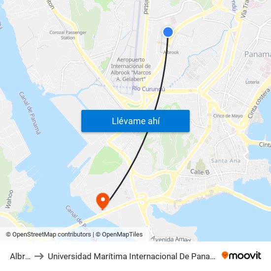 Albrook to Universidad Marítima Internacional De Panamá (Umip) Edif. 1033 map