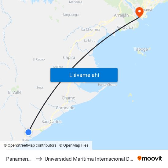 Panamericana, 36-3 to Universidad Marítima Internacional De Panamá (Umip) Edif. 1033 map