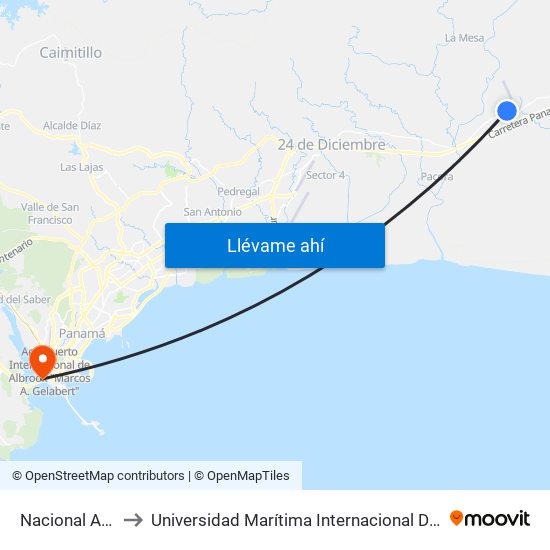 Nacional A Chepo, 18 to Universidad Marítima Internacional De Panamá (Umip) Edif. 1033 map