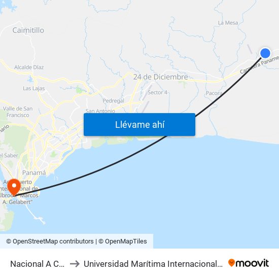 Nacional A Chepo, 161-11 to Universidad Marítima Internacional De Panamá (Umip) Edif. 1033 map
