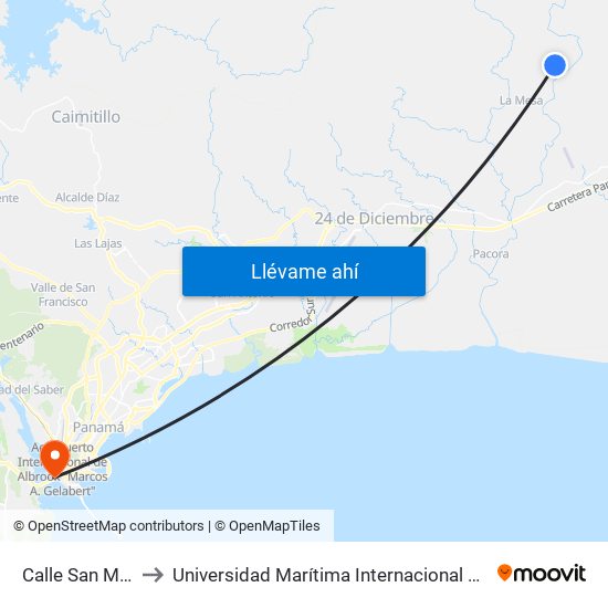 Calle San Martín, 12-24 to Universidad Marítima Internacional De Panamá (Umip) Edif. 1033 map