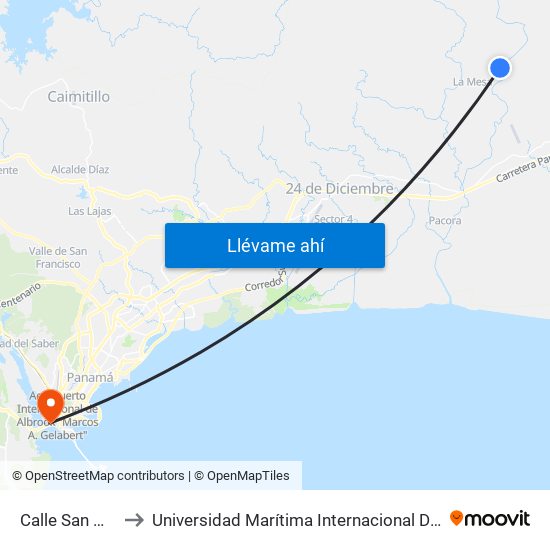 Calle San Martín, 4-63 to Universidad Marítima Internacional De Panamá (Umip) Edif. 1033 map