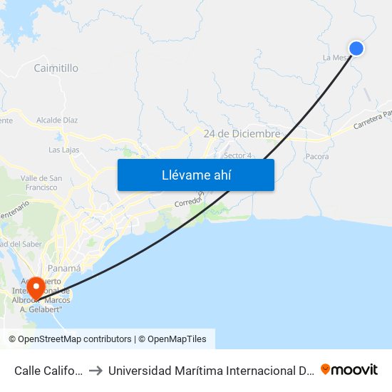 Calle California, 18-21 to Universidad Marítima Internacional De Panamá (Umip) Edif. 1033 map