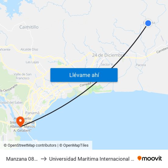 Manzana 080818, 26-47 to Universidad Marítima Internacional De Panamá (Umip) Edif. 1033 map