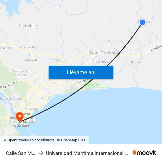 Calle San Martín, 4-529 to Universidad Marítima Internacional De Panamá (Umip) Edif. 1033 map
