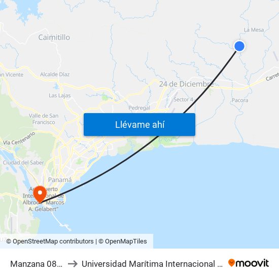 Manzana 080818, 36-16 to Universidad Marítima Internacional De Panamá (Umip) Edif. 1033 map