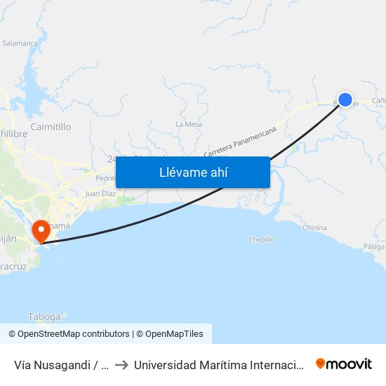 Vía Nusagandi / Cta. Panamericana to Universidad Marítima Internacional De Panamá (Umip) Edif. 1033 map