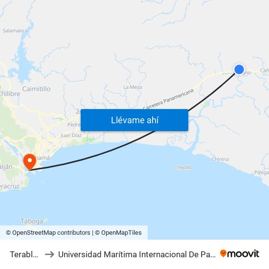 Terable (Sur) to Universidad Marítima Internacional De Panamá (Umip) Edif. 1033 map