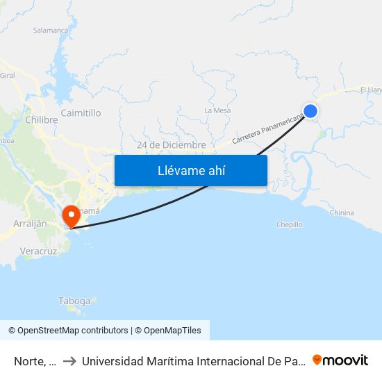 Norte, 27-20 to Universidad Marítima Internacional De Panamá (Umip) Edif. 1033 map