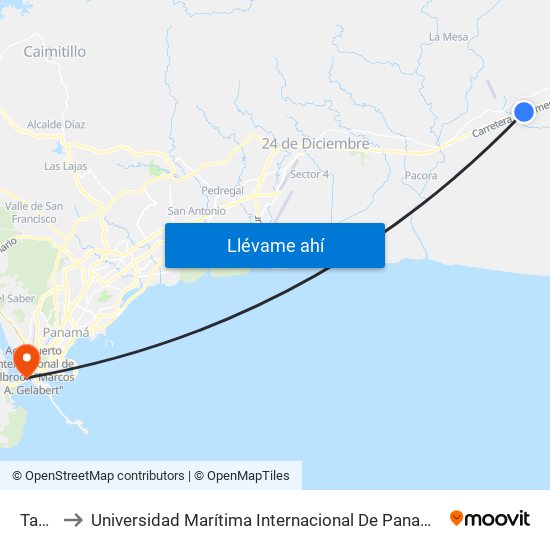 Tanara to Universidad Marítima Internacional De Panamá (Umip) Edif. 1033 map