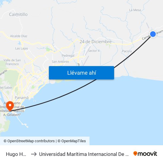 Hugo Henríquez to Universidad Marítima Internacional De Panamá (Umip) Edif. 1033 map