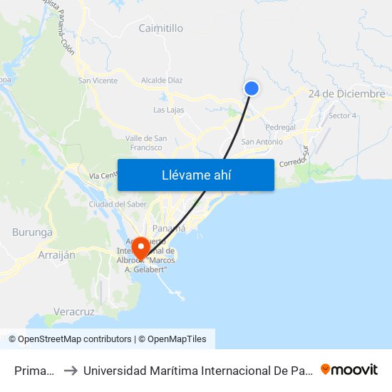 Primavera, 3 to Universidad Marítima Internacional De Panamá (Umip) Edif. 1033 map