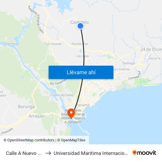 Calle A Nuevo Caimitillo, 201-01 to Universidad Marítima Internacional De Panamá (Umip) Edif. 1033 map
