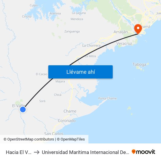 Hacia El Valle, 25-1 to Universidad Marítima Internacional De Panamá (Umip) Edif. 1033 map