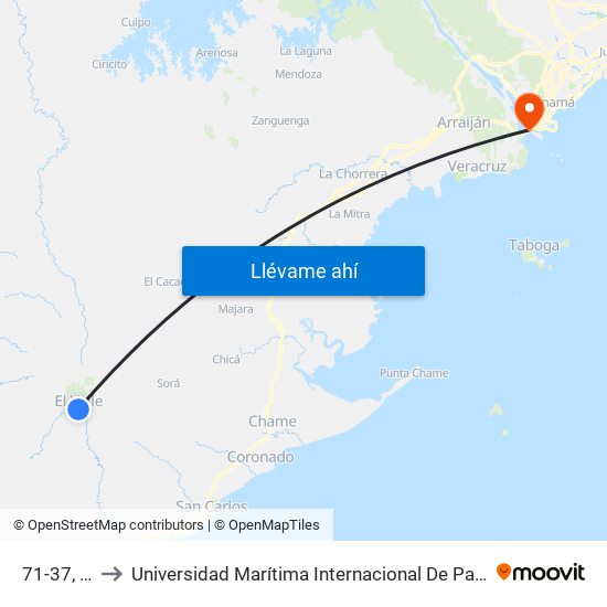 71-37, 71-37 to Universidad Marítima Internacional De Panamá (Umip) Edif. 1033 map