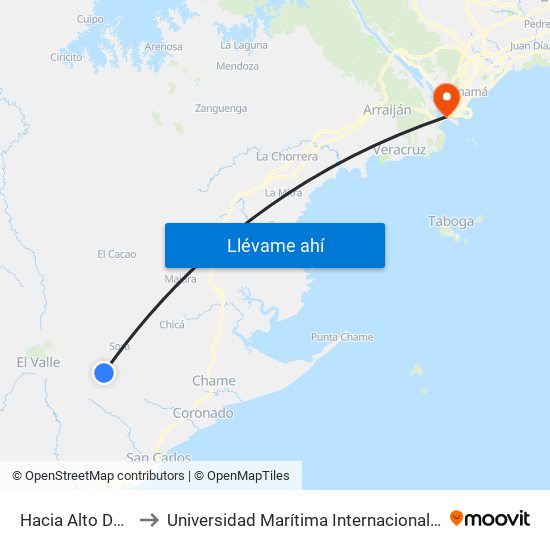 Hacia Alto Del Jobo, 14-61 to Universidad Marítima Internacional De Panamá (Umip) Edif. 1033 map