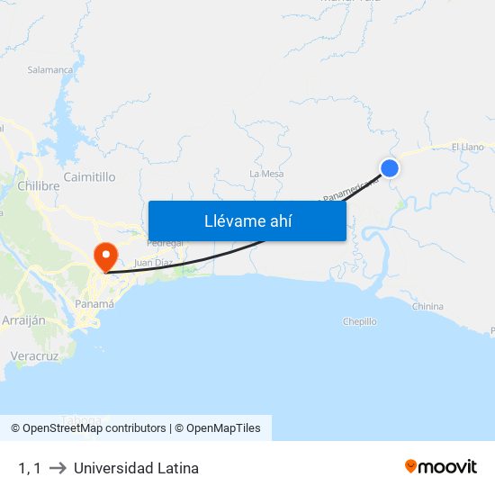 1, 1 to Universidad Latina map