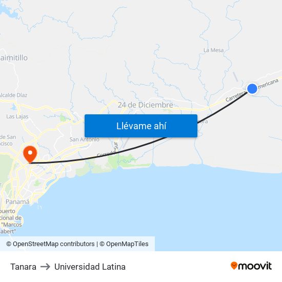 Tanara to Universidad Latina map