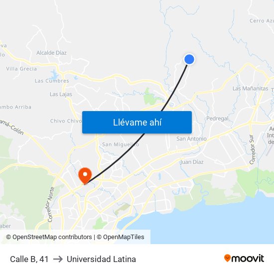 Calle B, 41 to Universidad Latina map