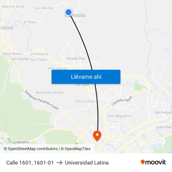 Calle 1601, 1601-01 to Universidad Latina map