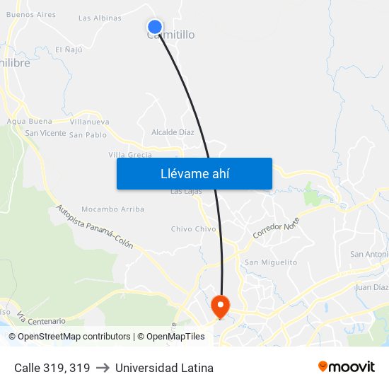 Calle 319, 319 to Universidad Latina map