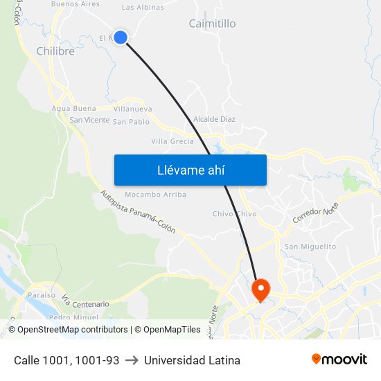 Calle 1001, 1001-93 to Universidad Latina map