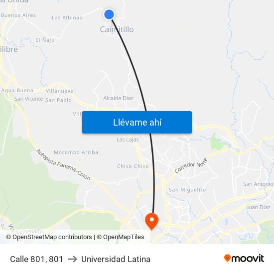 Calle 801, 801 to Universidad Latina map