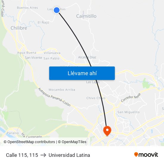 Calle 115, 115 to Universidad Latina map